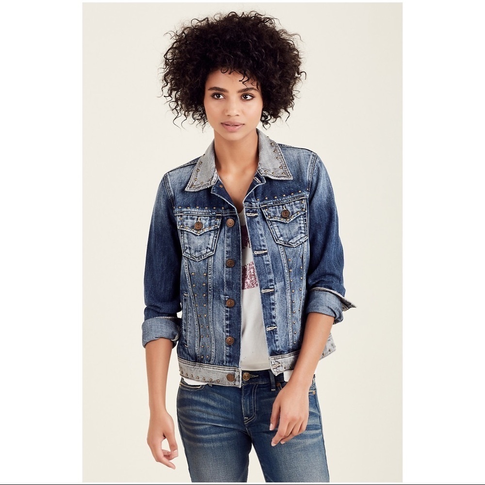 NEW TRUE RELIGION STUDDED DENIM JEANS JACKET S FALL SPRING WINTER - Picture 4 of 6